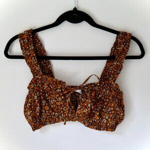 Garage Women's Brown and Orange Ruched Bustier Crop Top - Small